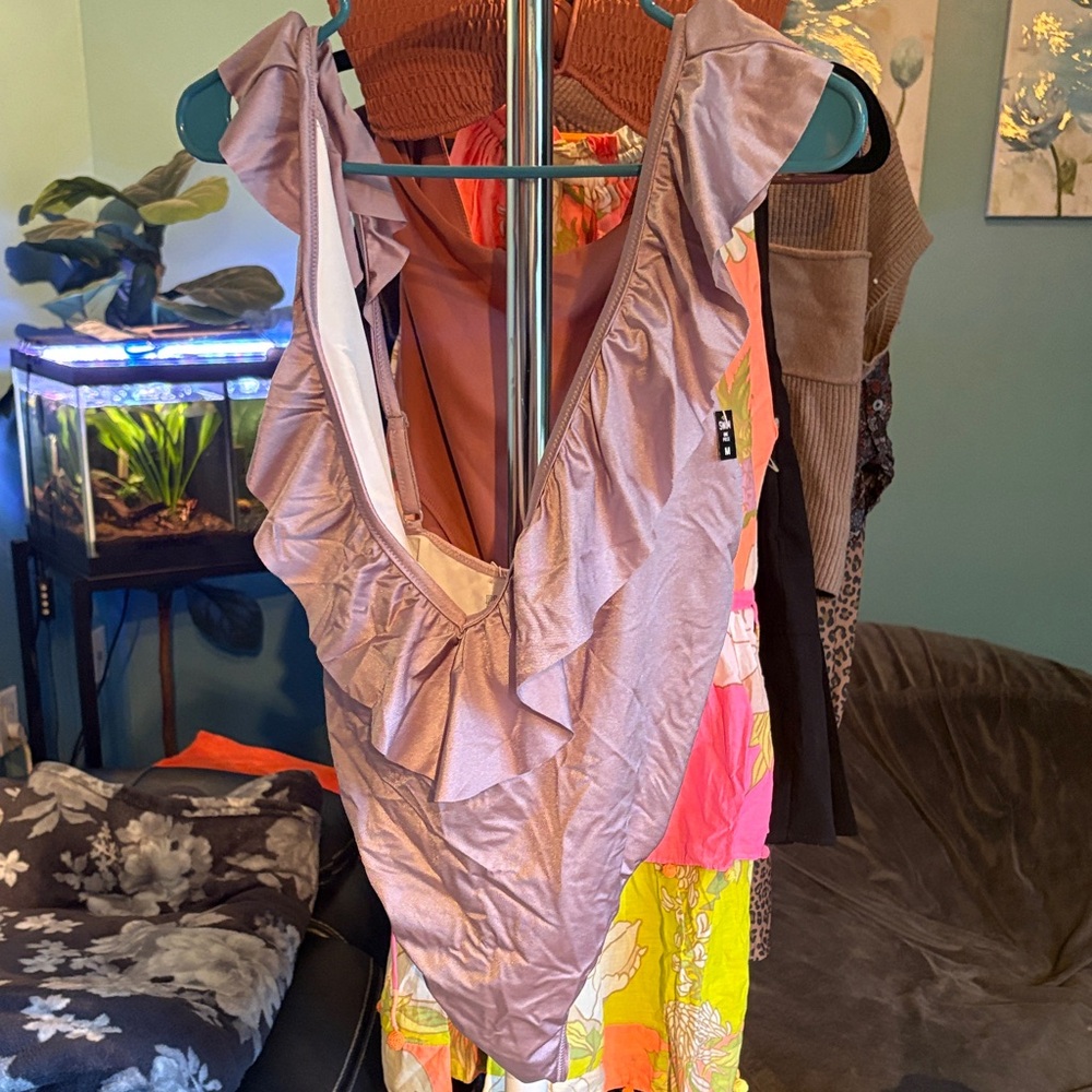 Pink Brand Ruffled One Piece Swimsuit - Purple